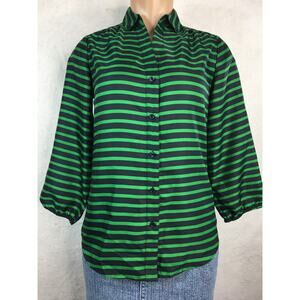 The Limited Blouse Top Womens X-Small Button-Down Blue & Green Stripes
